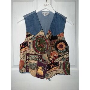 VTG Vintage Try 1 Chambray Denim Best Graphic Size S Small Farmer Sunflower